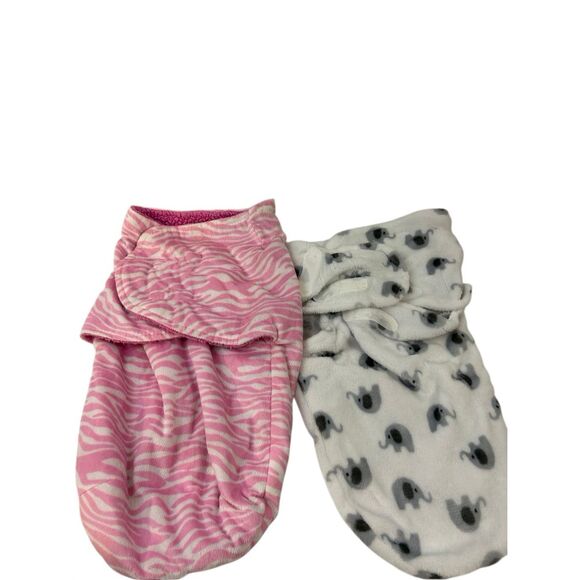 2 Girls swaddle pink gray elephants fleece lot infant baby - Picture 1 of 5